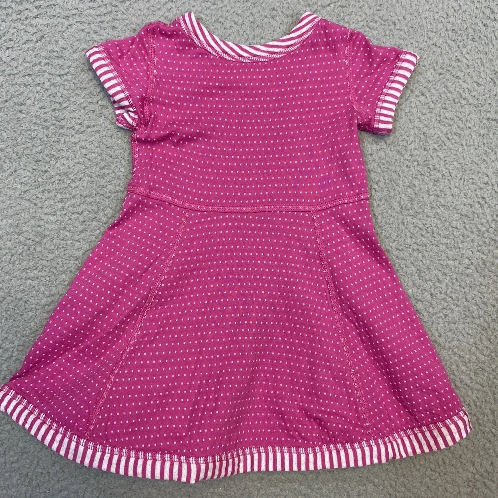 Hanna Andersson Dress 18-24 m Pink Knit Reversible Cotton Dotted Short Sleeve - Picture 3 of 5